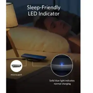 Ladegerät für Handy mit LED-Indikator und Micro-USB-Anschluss.