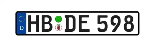 HB-DE 598 Nummernschild mit Hessen Wappen und EU-Kennzeichen.