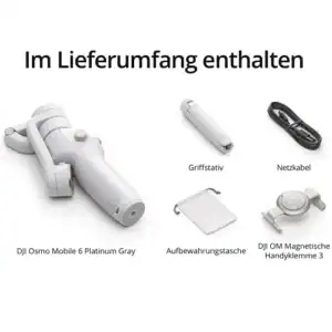 DJI Osmo Mobile 6 Platinum Gray - Smartphone Gimbal für stabile Aufnahmen; Zubehör im Lieferumfang enthalten.
